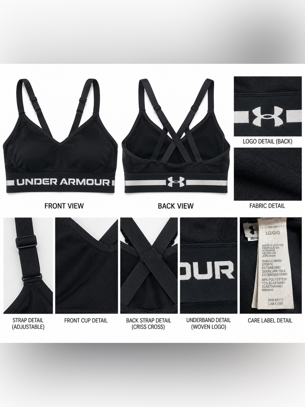 Under Armour Black Logo Band Strappy Sports Bra Women’s L